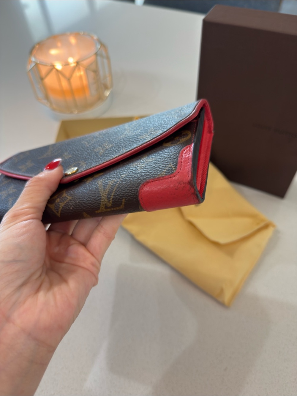Louis Vuitton Brown Monogram Wallet with Red Trim - Picture 2 of 4